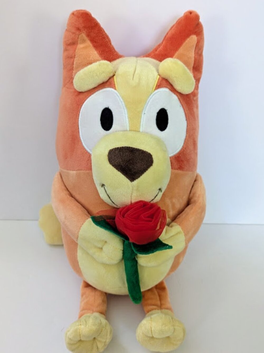 Ruz Bluey Bingo Large Plush Holding Red Rose Valentines Day 18 Inches